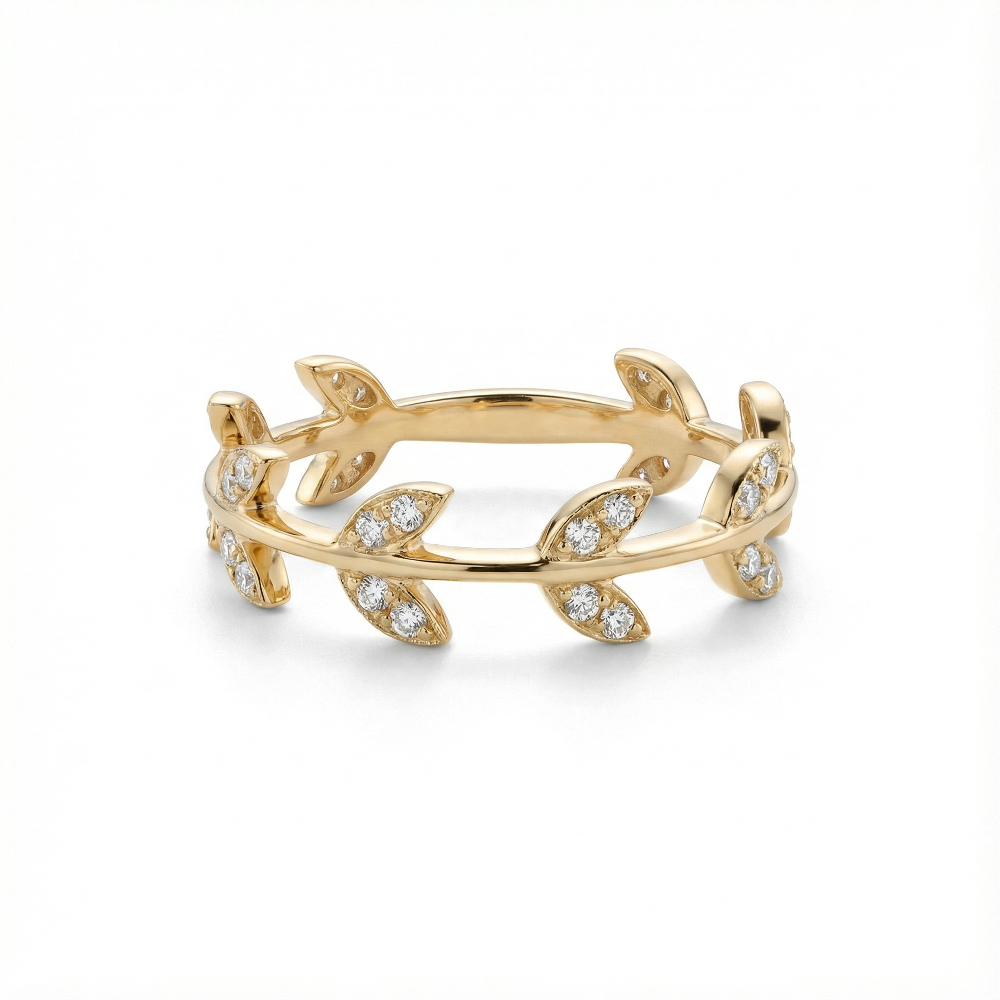 Zara 18ct/22ct Yellow Gold Ring with CZ stones in a Leaf-Shaped setting ...